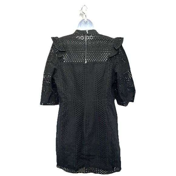 Whistles Page Size 12 US Eyelet Frill Broderie Dress Black Cotton Keyhole Zip - Picture 3 of 14